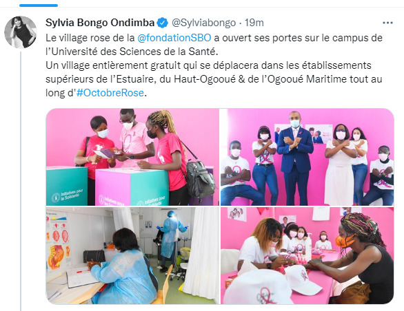 Tweet de Sylvia Bongo Ondimba annonçant l'ouverture du village rose dans les établissement supérieurs du pays