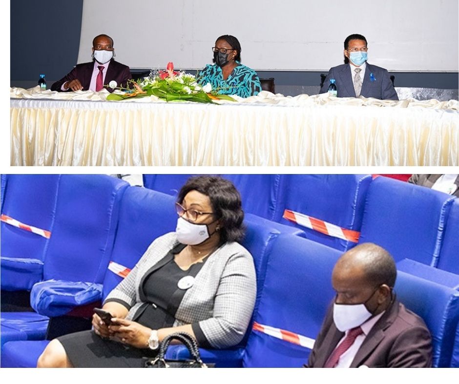 De gauche vers la droite, le DG de la Statistique, Prosper Ebang Ebang, la SG du ministère de l'EconomieMme Edith Ekiri Mounombi épse Oyouomi, et son adjoint Christian Ebe (image 1), le DGS M. Ebang Ebang et Mme Patricia Etome, Directrice de l'information (Image 2) ont pris part à la célébration de la Journée Africaine de la Statistique à Arambo, Libreville 