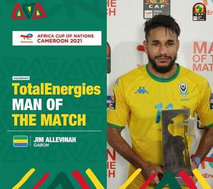 Jim Allevinah élu meilleur joueur du match par la CAF dans le match Gabon vs Maroc