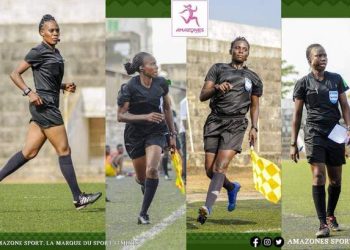 Le quatuor arbitral féminin béninois du match Gabon-Togo comptant pour les éliminatoires CAN Maroc 2022