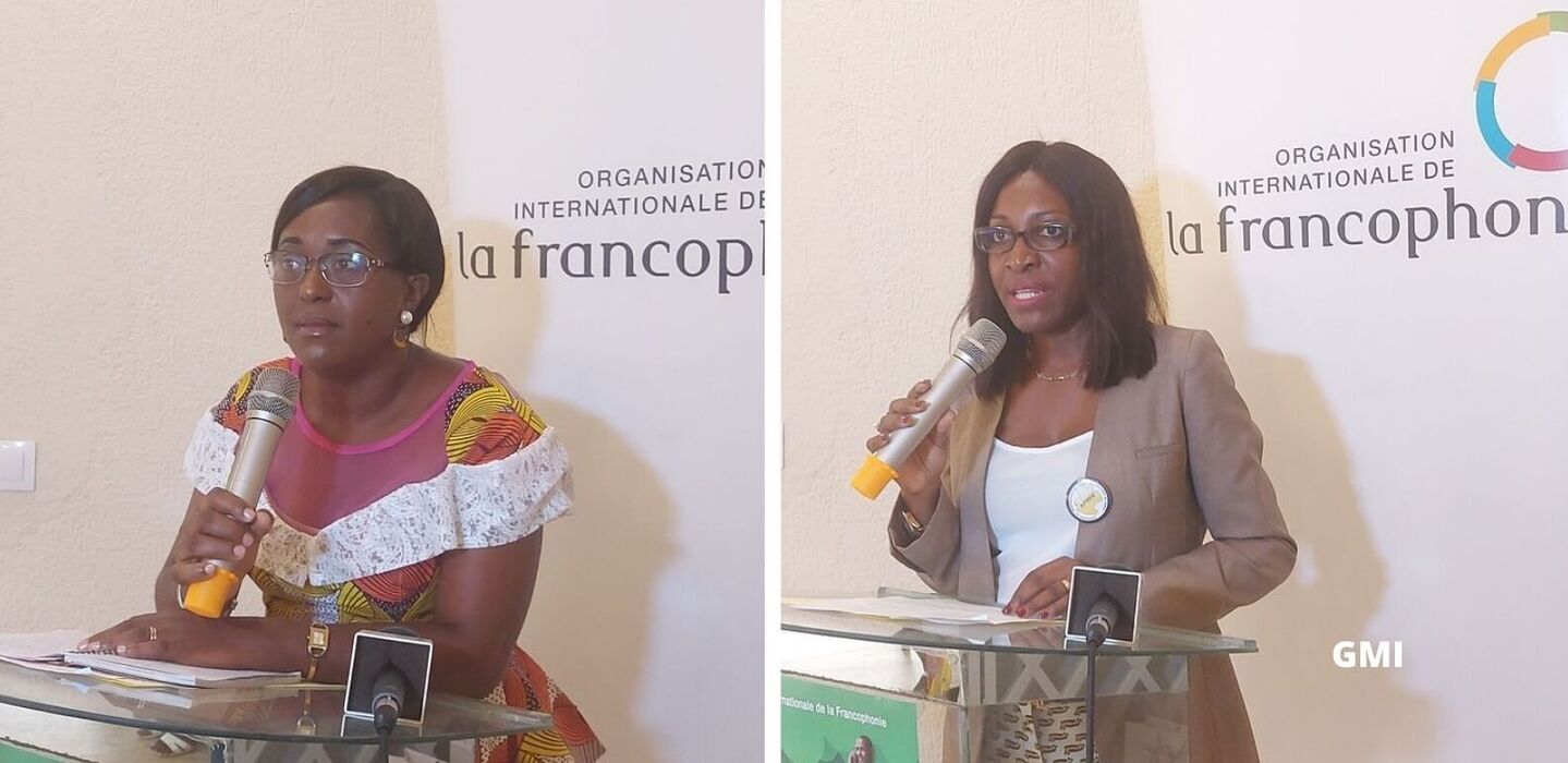 Ilda Mbina Mbina épouse Mouanda, président de L'UGECF à gauche et Mireille Essono Ebang, président de l'APSEG à droite lors des discours de circonstance