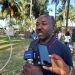 Le président national d'agir ensemble pour le Gabon, Brice Arnaud Ondo Minko devant la presse