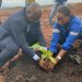 Le ministre des Mines Elvis Ossindji plantant un arbre lors de son tour du propriétaire à NGM à Franceville