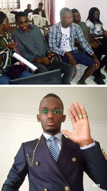 Vue partielle des membres et Nkoghe Ondo Biteghe Freddy Bechtel président d'honneur du Collectif des ressortissants du Canton Bissok, en bas