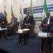 Le Pr Daniel Ona Ondo 2e de la droite vers la gauche qui a reçu les recommandations de la fusion CEEAC et CEMAC