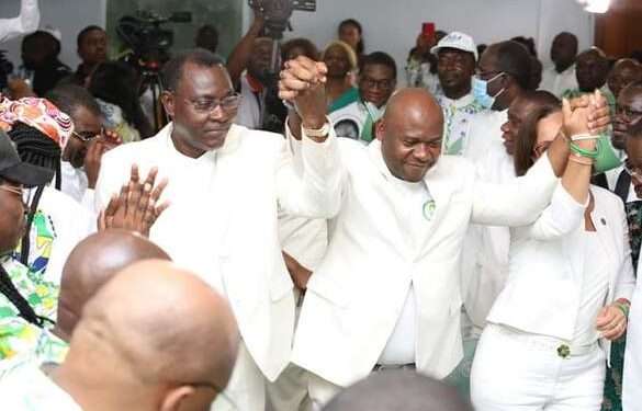 Le SG du PDG, Steeve Nzegho Diecko et les camarades Joël Ogouma et Madeleine Berre