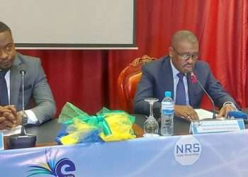 Le ministre de l'Économie numérique Jean Pierre Doukaga lors du discours sur le passage du plan d'adressage IPV4 au plan IPV6