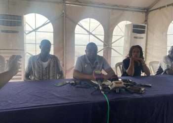 Taty Anaclet, président de Fédération gabonaise d'athlétisme devant la presse