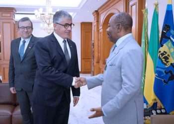 Le président Ali Bongo Ondimba et les responsables du groupe Colas
