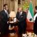 Le président réélu Téodoro Obiang Nguema Mbasogo à gauch et Faustin Boukoubi