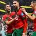 Le Maroc exulte après le but de Youssef En-Nesyri face au Portugal, samedi 10 décembre 2022 devenant la première équipe africaine en demi-finale