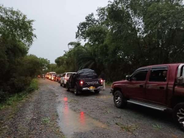 Les voitures bloquées par les arbres tombés au pont d'Ebel Abanga