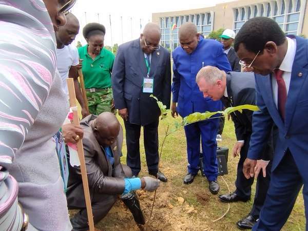 Le président de l'Assemblée nationale du Burundi en pleine planting d'abre sous le regard du ministre de l'Environnement Les White et l'honorable Martin Mabala