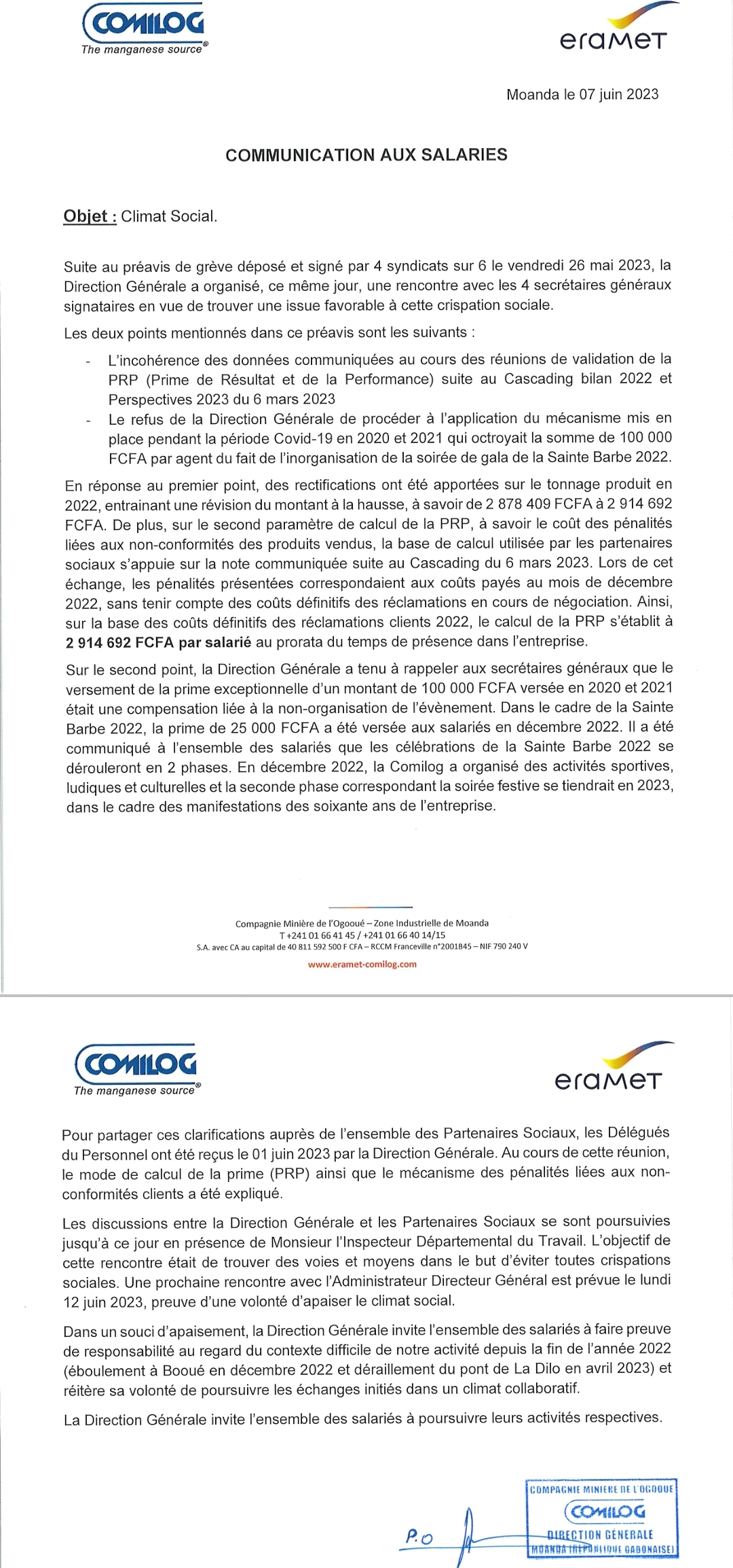 quatre syndicats Comilog convoqués