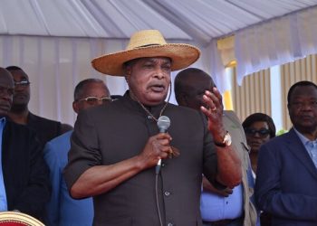 Denis Sassou-Nguesso, le jour de l'annonce de sa candidature à l'élection présidentielle